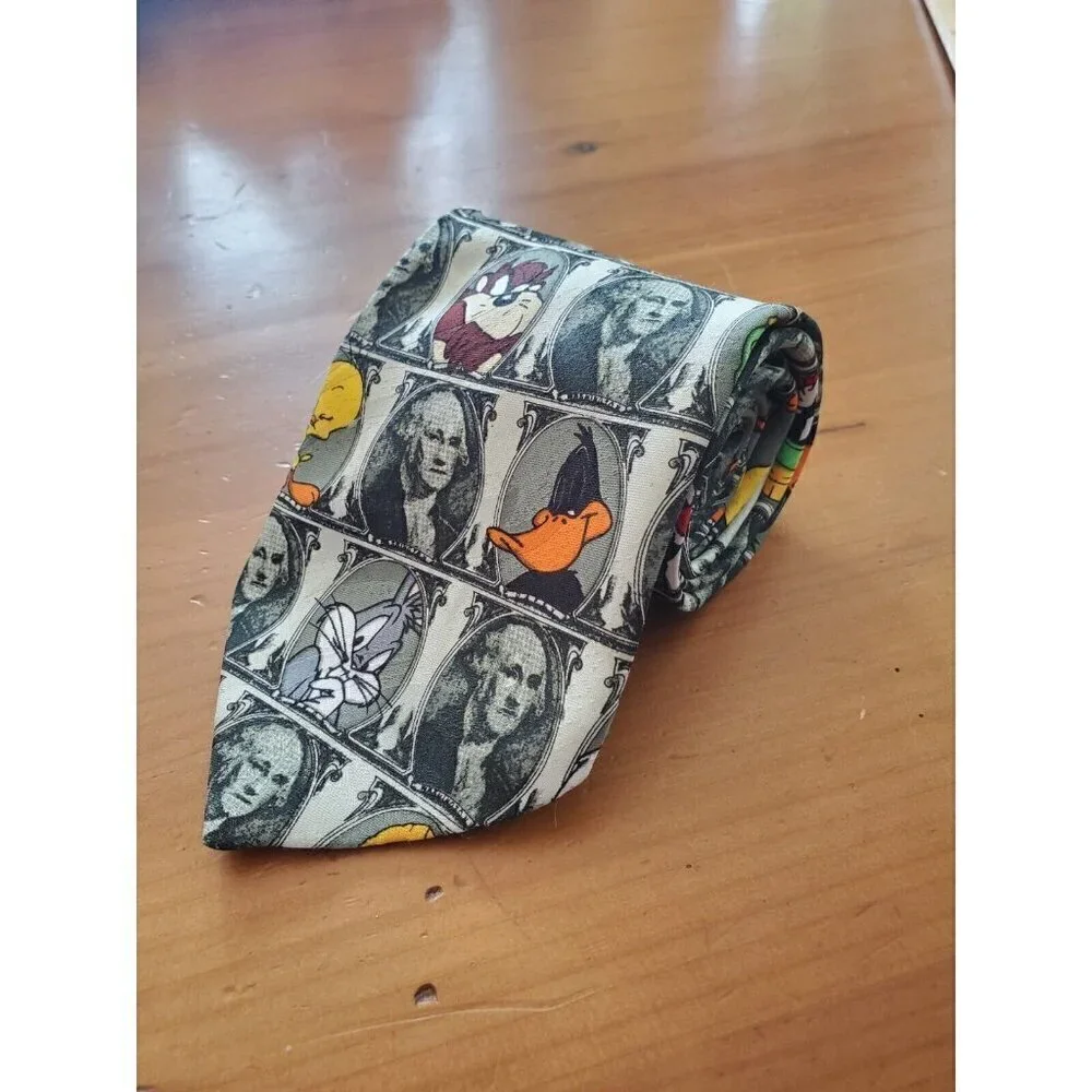 Looney Tunes George Washington Men Tie 1996 Taz Sylvester Tweety Martian Vintage